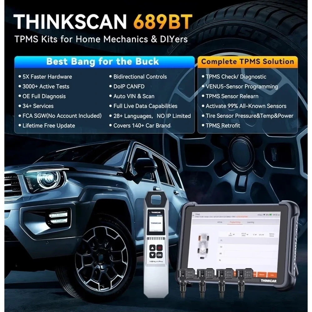 THINKCAR ThinkScan 689BT Full TPMS Combo + VENU iPRO + 4 VENU 5 Sensors Kit OBD2